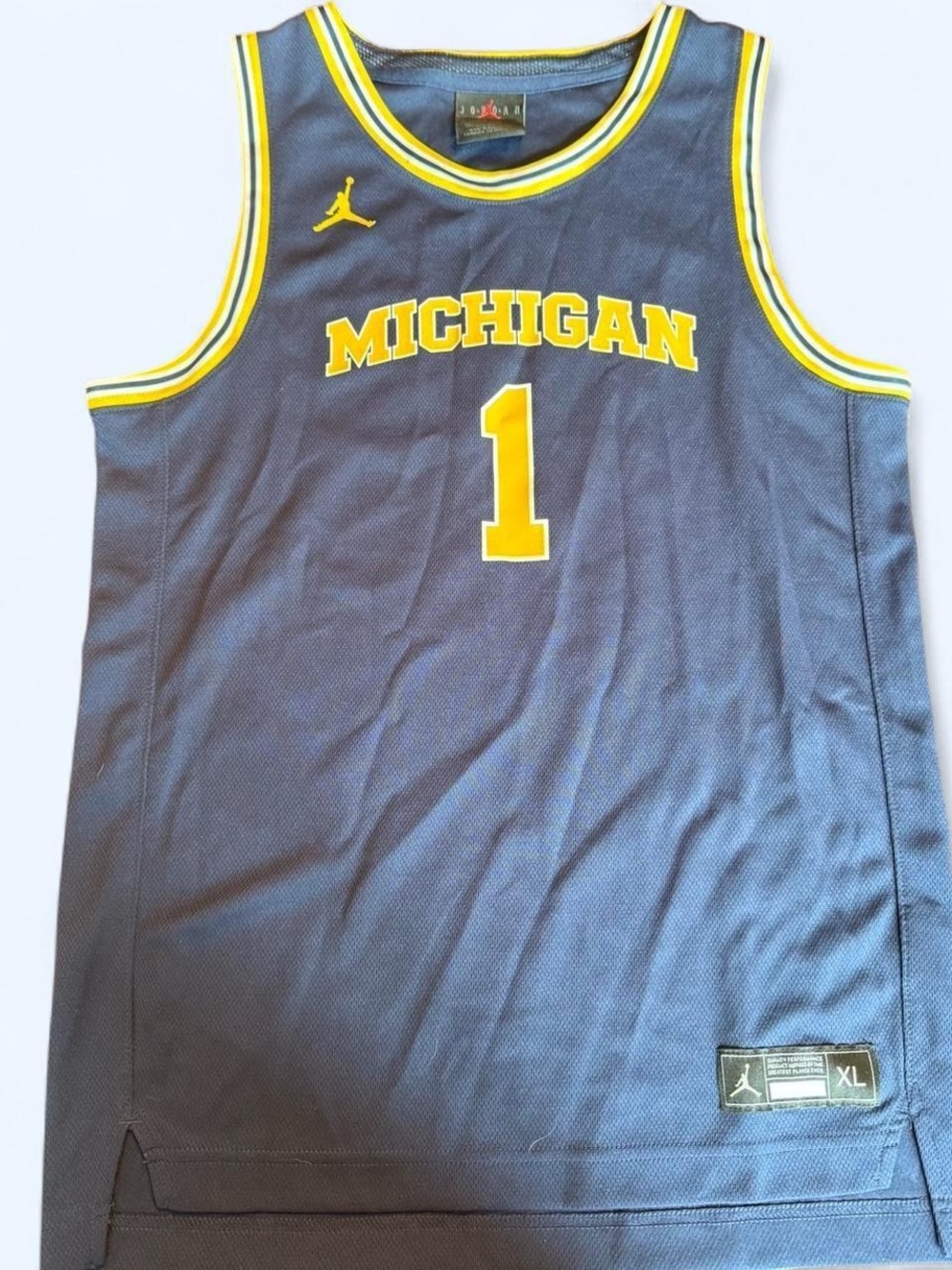 Jordan Michigan Navy and Yellow Basketball Jersey Top